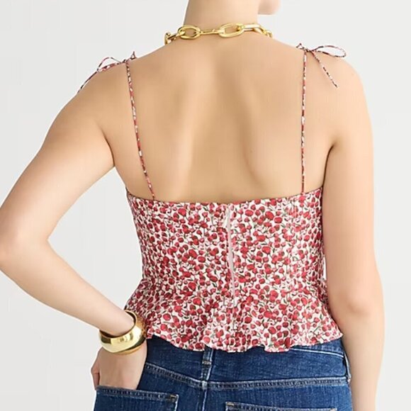 J. Crew Cropped Bustier Peplum Top Liberty Elizas Red Fabric Size 6/S NWT - Picture 2 of 7